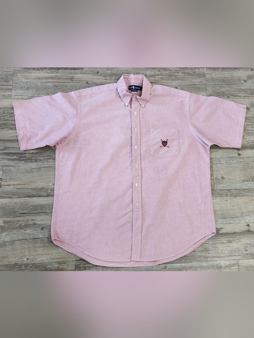 Vintage Ralph Lauren Mens Pink Button-Down Oxford Shirt Golf Logo XL preppy